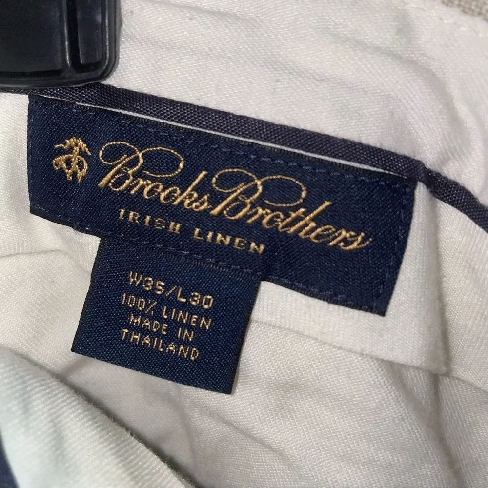 Brooks Brothers 35x30 Irish Linen Trouser Light Tan Pants Coastal Minimalist